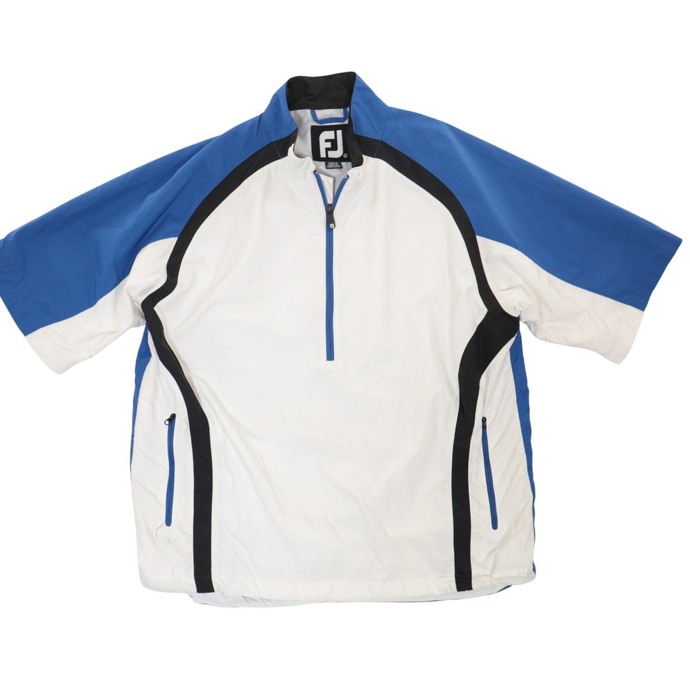 FootJoy Windshirt Men L Golf Short Sleeve Windbreaker 1/4 Zip Blue White Nylon